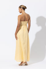 Talia Linen Pintuck Maxi Dress in Lemon