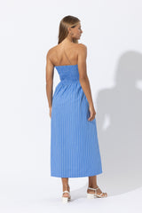 Dion Poplin Midi Dress in Pinstripe