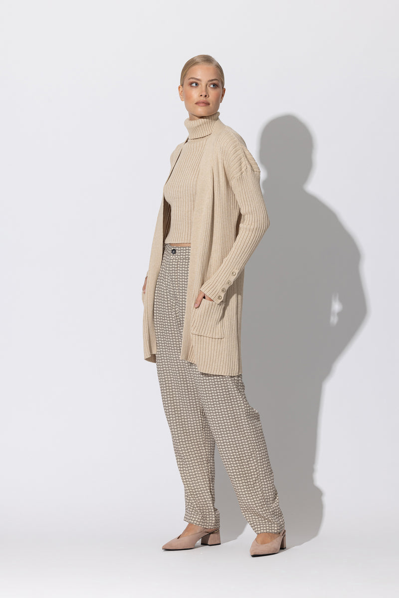 Long Knitted Cardigan Beige