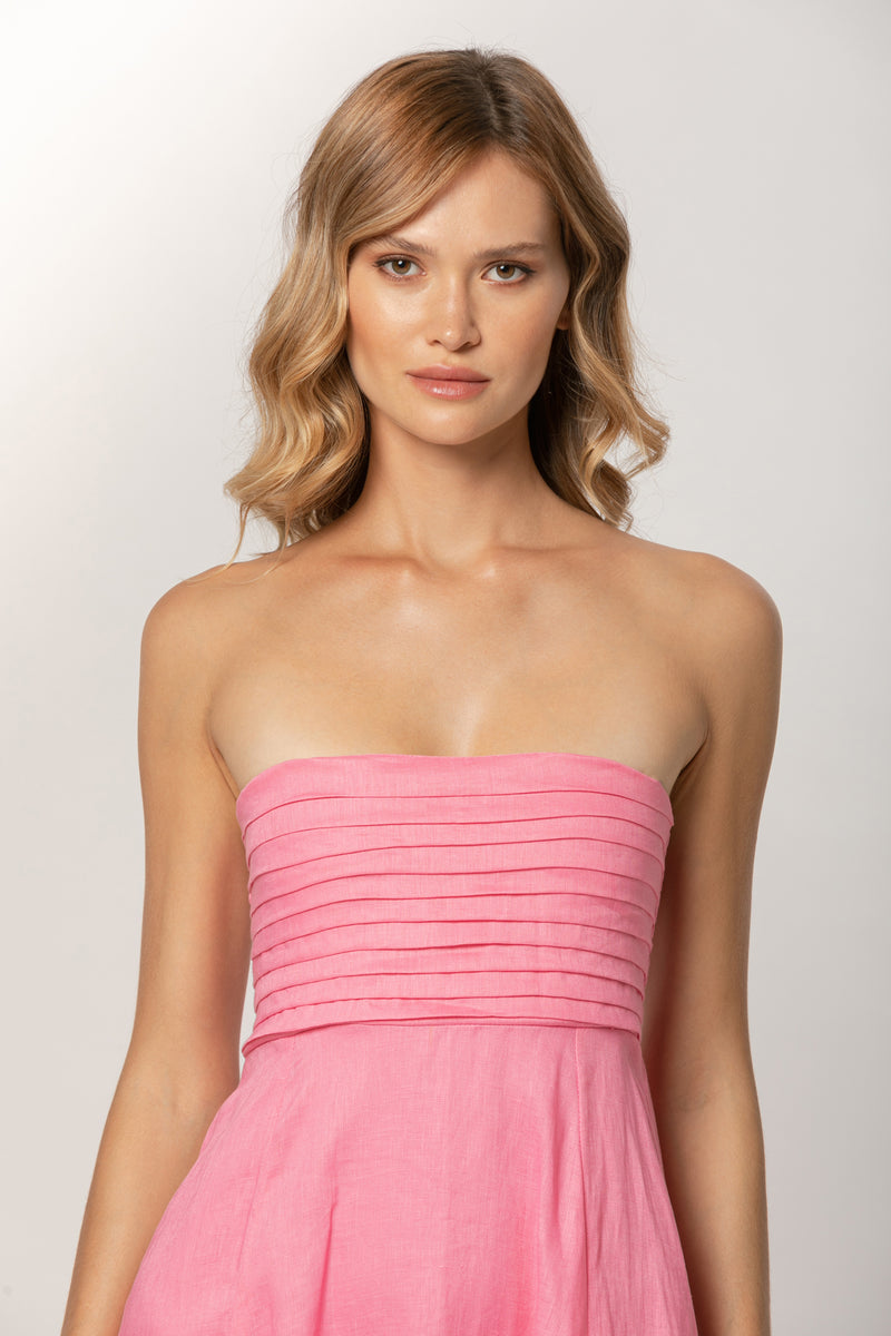Talia Linen Pintuck Maxi Dress in Blush