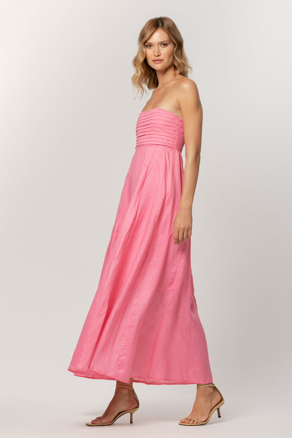 Talia Linen Pintuck Maxi Dress in Blush
