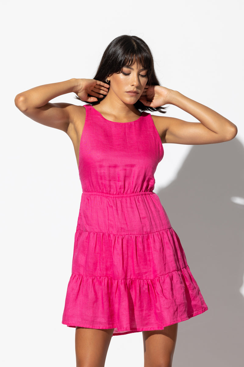 Kyra Linen Mini Dress in Magenta - Final Sale