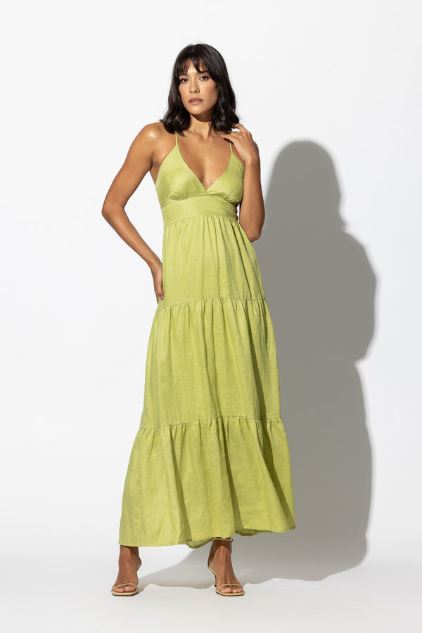 Rachel Linen Maxi Dress in Sage - Final Sale