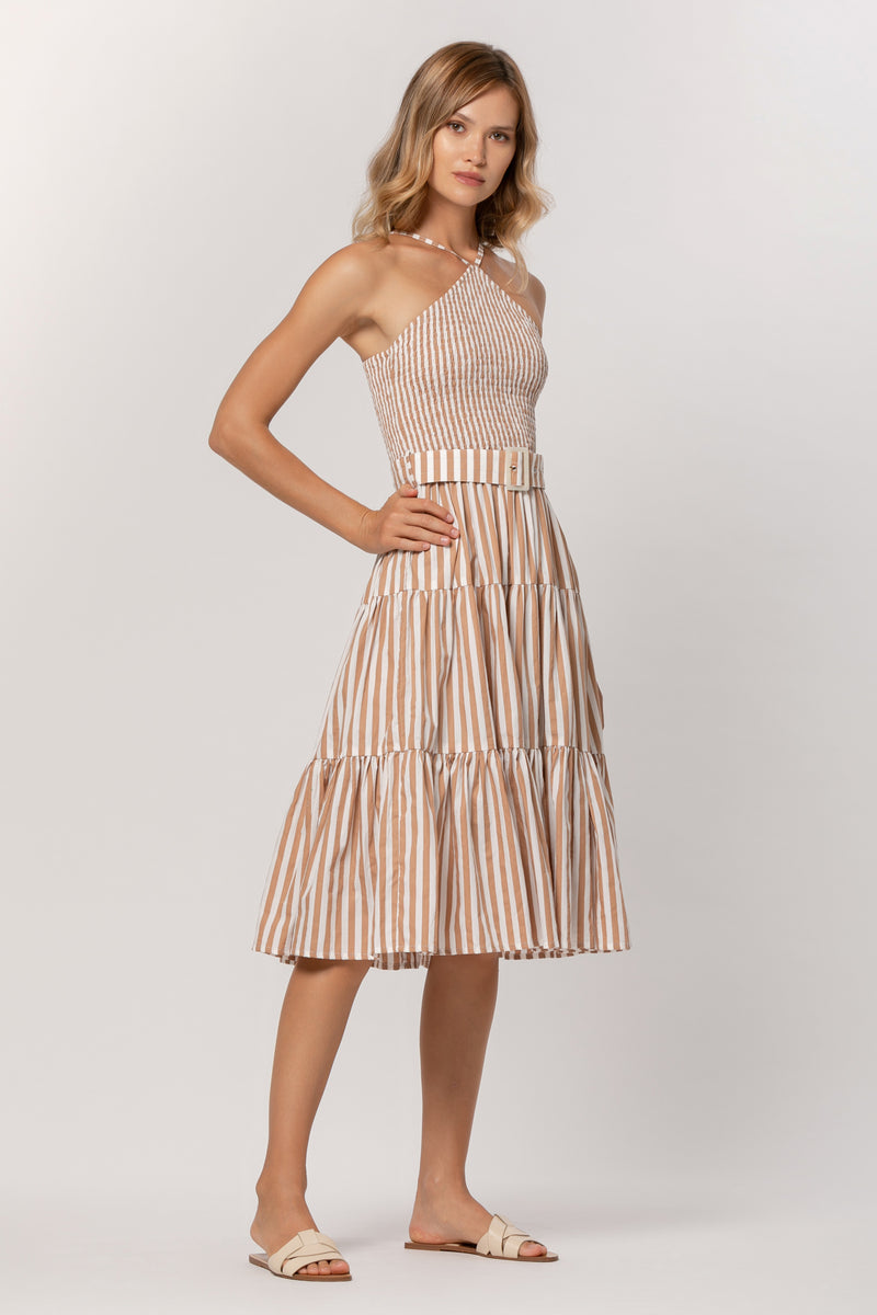 Arlen Midi Dress in Caramel Stripe - Final Sale