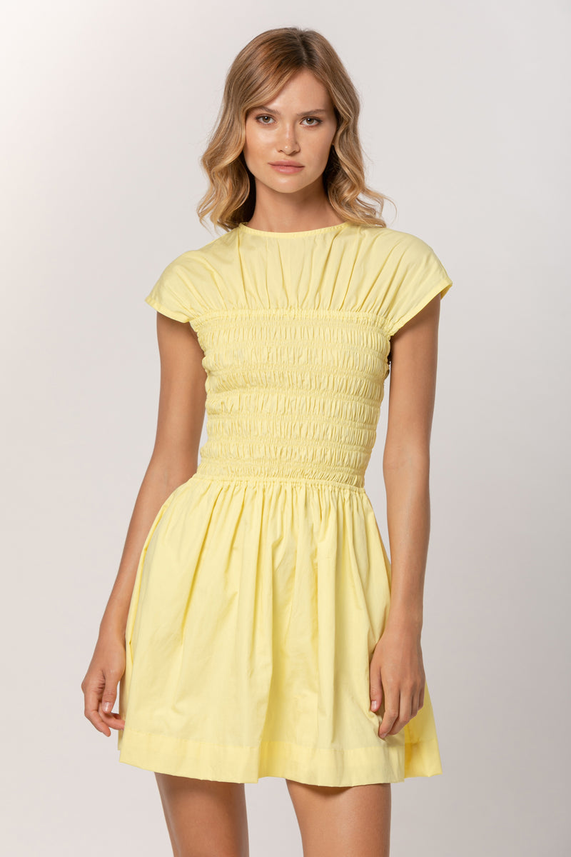 Demi Cotton Poplin Dress in Lemon